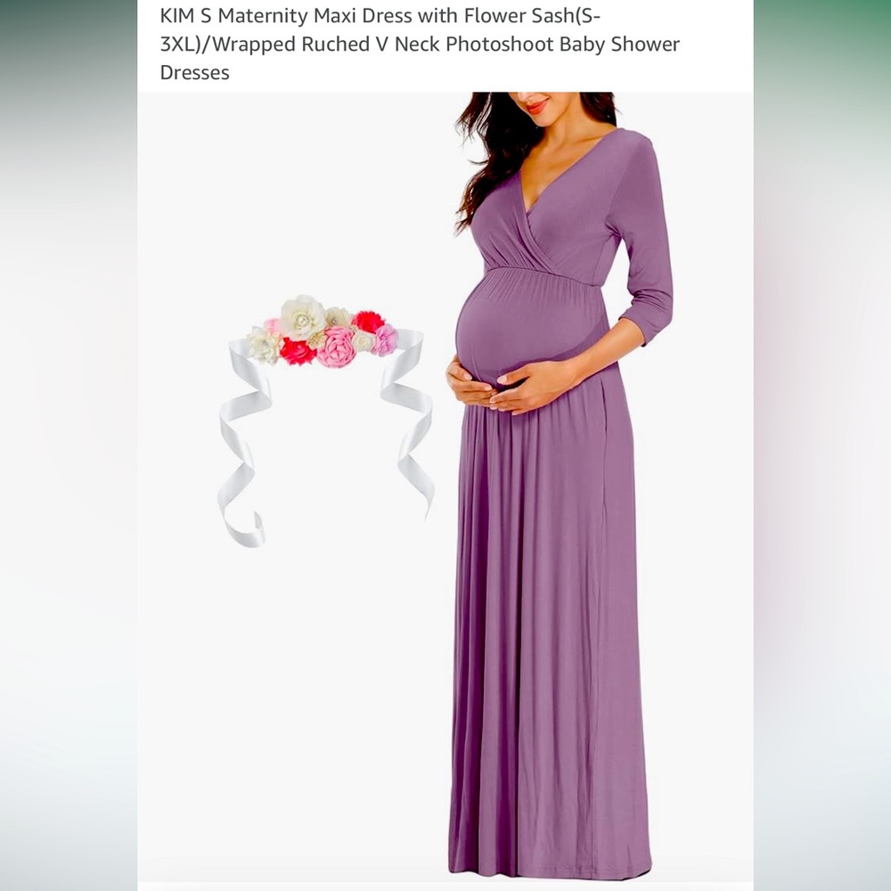 KIM S Maternity Maxi Dress Wrapped Ruched V Neck Photoshoot